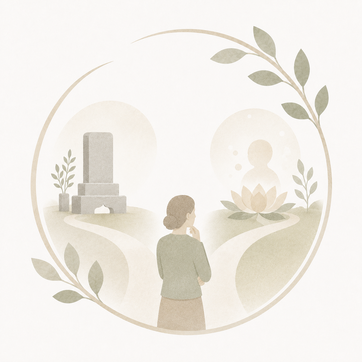 お墓を持つ場合と持たない場合について考えるイラスト
