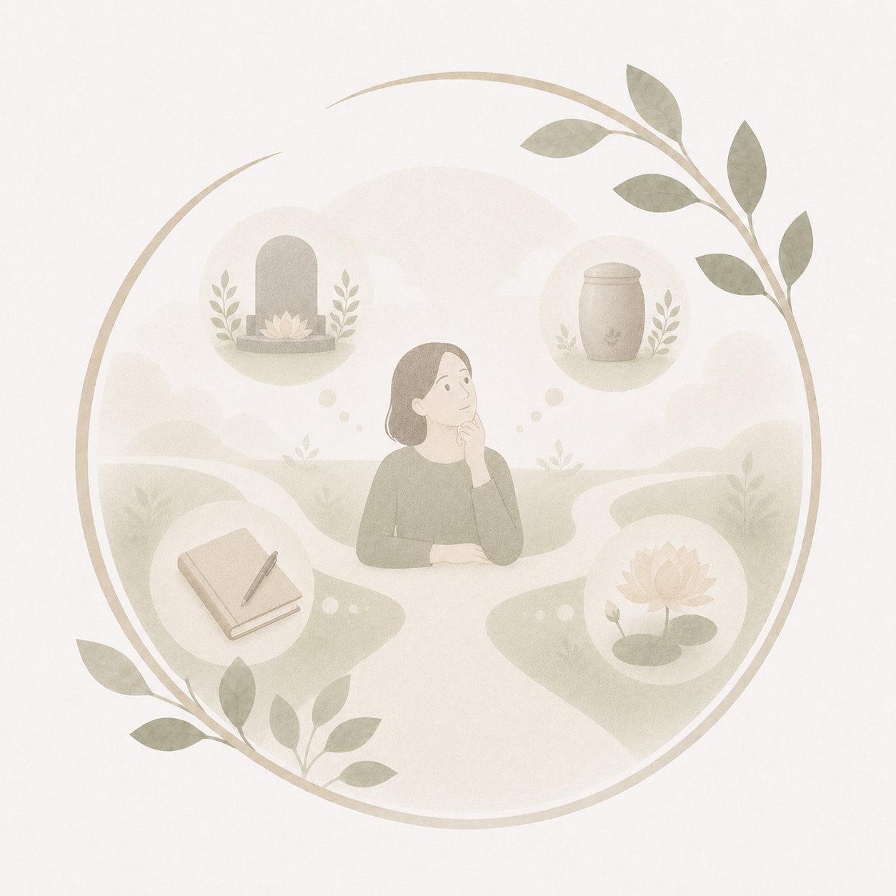 ご遺骨やお墓について何から考えるか整理するイラスト